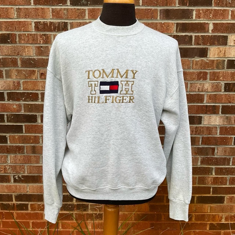 Vintage Tommy Hilfiger Grey Embroidered size XL crewneck sweatshirt